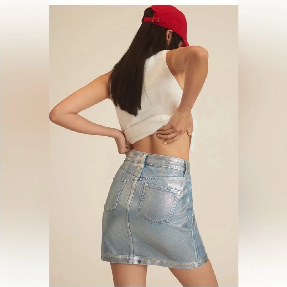 Pilcro Light Blue with silver metallic Mini Skirt - Picture 2 of 10